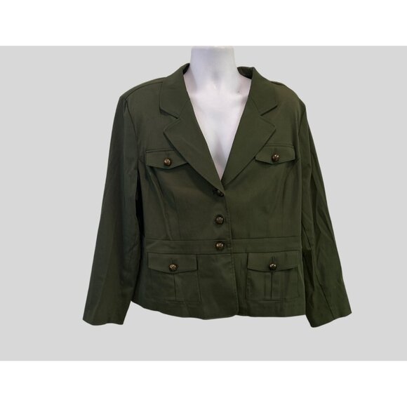 Studio 1940 Olive Green Women's Blazer Jacket With Four Pockets & Button - Picture 4 of 11